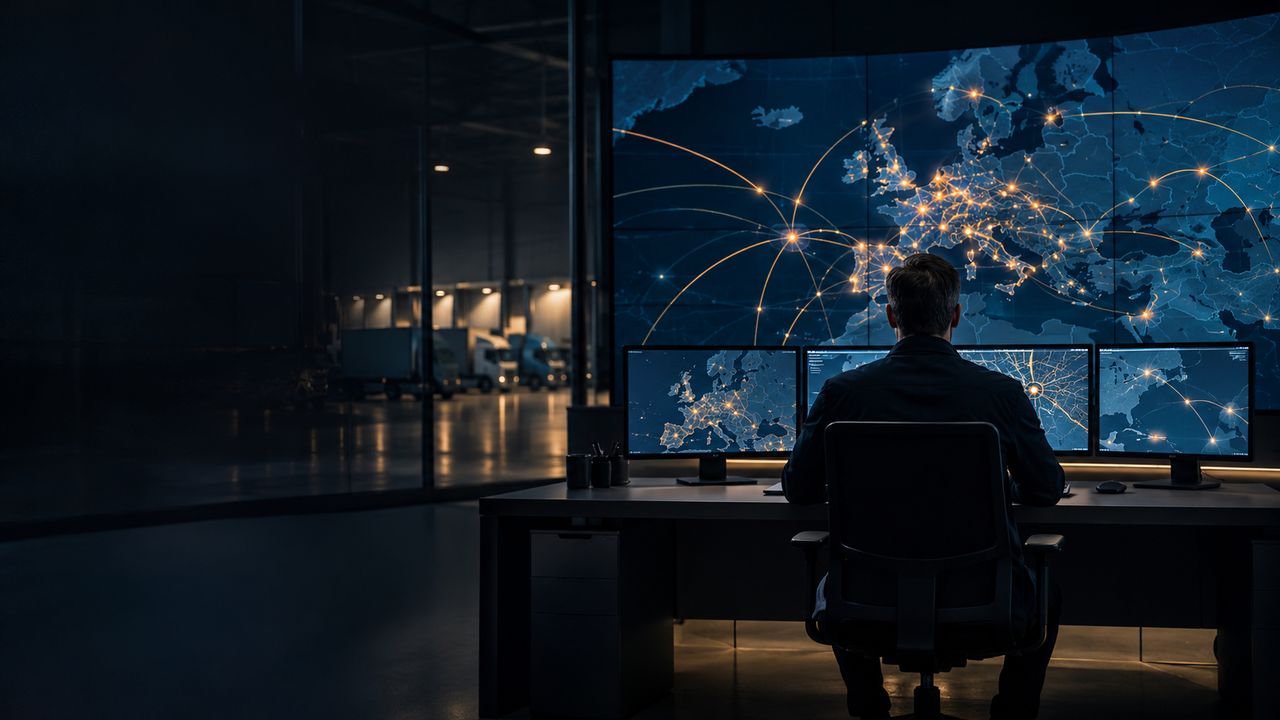 Sala de tráfico con el seguimiento de los envíos en pantalla